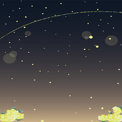 Background night sky star leaks illustrated with flowers