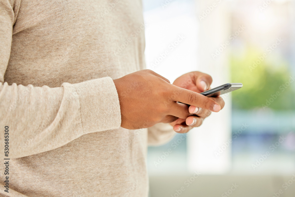 Poster social media hands, phone texting and man digital contact, communication and smartphone technology. 