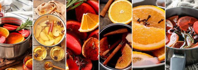 Collage with tasty homemade mulled wine