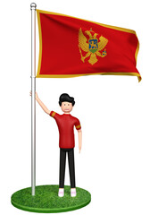 3d cartoon illustration of people standing under the flag