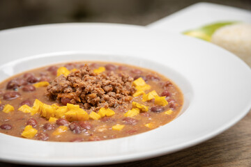Typical colombian food, aborrajados, beans, posta cartagenera, ropa vieja