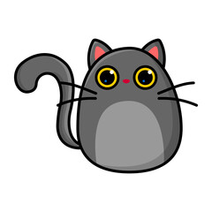Cartoon gray cat with big yellow eyes. Vector illustration