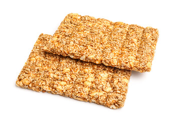 Delicious sesame kozinaki on white background