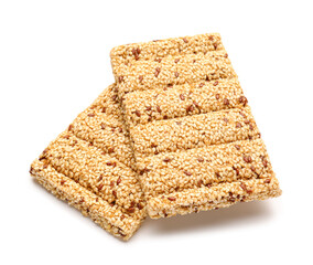 Delicious sesame kozinaki on white background