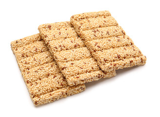 Delicious sesame kozinaki on white background