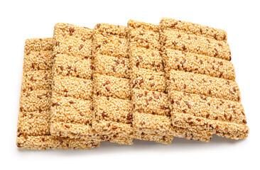 Delicious sesame kozinaki isolated on white background