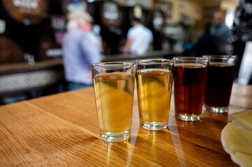 Tasting of different sweet wines from wooden barrels on old bodega in central part of Malaga, Andalusia, Spain