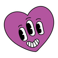 Fototapeta premium Isolated cute happy groovy heart emote icon Vector