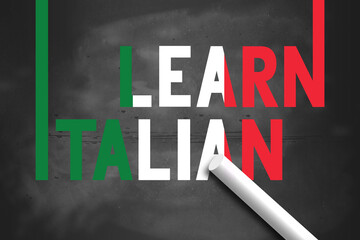 Learn Italian with Italia flag color on chalkboard