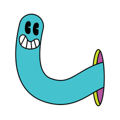 Isolated colored 60s groovy worm emote graffiti Vector