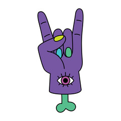 Isolated colored 60s groovy hand emote graffiti Vector
