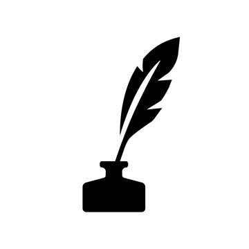 calligraphy feather and ink - silhouette icon