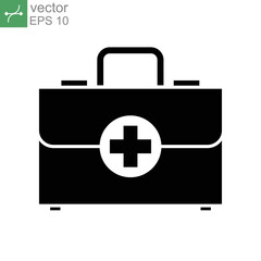 ambulance suitcase icon, solid style. First aid kit, medical case bag, Paramedic medicine box with cross emergency symbol for illness diagnostics. Vector illustration Design on white background EPS 10