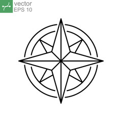 Compass wind rose vector icon line with North, South, East and West indicated. nautical Direction and navigation for geography exploration. Vector illustration. Design on white background. EPS 10 © Suncheli