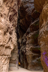 Narrow Slot Canyon leading to hidden cafe in Al-Ula Saudi Arabia