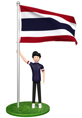 3d cartoon illustration of people standing under the flag