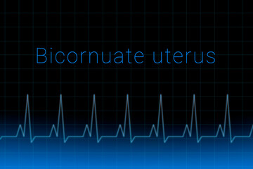 Bicornuate uterus disease. Bicornuate uterus logo on a dark background. Heartbeat line as a symbol of human disease. Concept Medication for disease Bicornuate uterus.