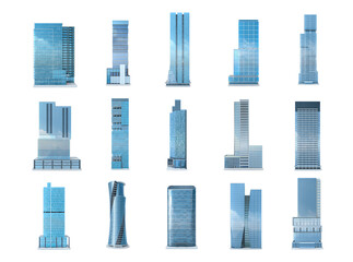 Set of skyscrapers isolated on the white background. 3d illustration