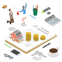 Mortgage flat isometric  concept.