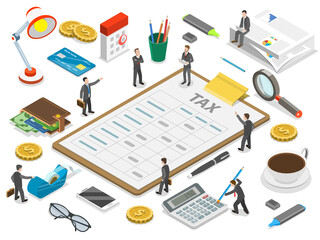 Tax payment flat isometric  concept.