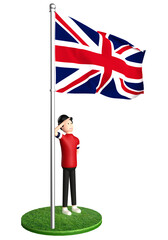 3d cartoon illustration of people standing under the flag