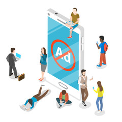 Ad blocking flat isometric  concept.