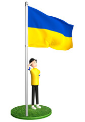 3d cartoon illustration of people standing under the flag