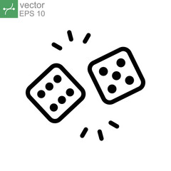 Two Dice cubes, Dices icon line, template color editable. Casino and gambling game black silhouette. Lucky gamble. Vector illustration. Design on white background. EPS 10
