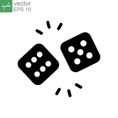 Two Dice cubes, Dices icon solid template color editable. Casino and gambling game black silhouette. Lucky gamble. Vector illustration. Design on white background. EPS 10