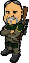 Cartoon character of men treasure hunter jungle adventure holding  hunting rifles in transparent background 