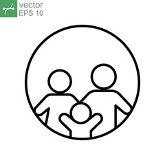 Happy Family Icon line in trendy flat style. Mom, dad, and child of Parents symbol inside the round for your web site design, logo, app, UI. Vector illustration. design on white background. EPS 10