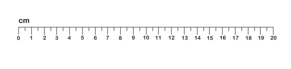 Measuring length markings in centimeters of ruler on white background. Illustration - obrazy, fototapety, plakaty
