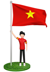 3d cartoon illustration of people standing under the flag