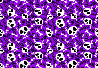 Cartoon doodle seamless Halloween skulls pattern for wrapping paper and clothes print and kids accessories