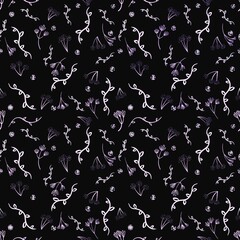 Exotic dark floral pattern, nature for decoration, feminine, delicate, natural, leaves, stems, flowers
