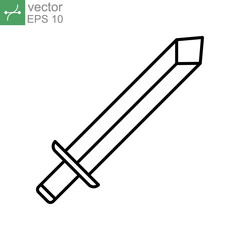 Simple sword japanese. Martial arts, Samurai knife for battle knight. Katana with handle outline symbol as traditional weapon equipment. line Vector illustration. Design on white background. EPS 10