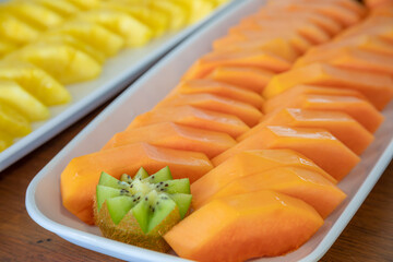 Typical colombian food, breakfast, dinner and dessert buffet