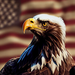 American Bald Eagle with American Flag in background