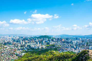 The landscape of Seoul during the day and the blue sky and clouds, South Korea
