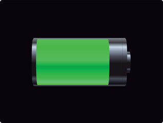 Green battery vector illustration on black background