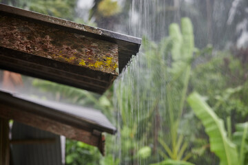 Naklejka premium Storm and rainy day in rural scene