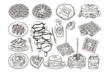 Hand Drawn Waffle and Pancake Illustration