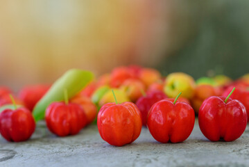 fresh cherry , on wood background, Red fresh cherry, High vitamin C and antioxidant fruits.