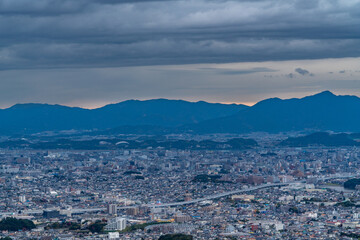 Fototapeta premium View of Fukuoka city from hill in the evening.