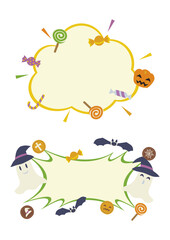 お化けやコウモリ、お菓子が飛び出すハロウィンのかわいいフレーム・吹き出しセット