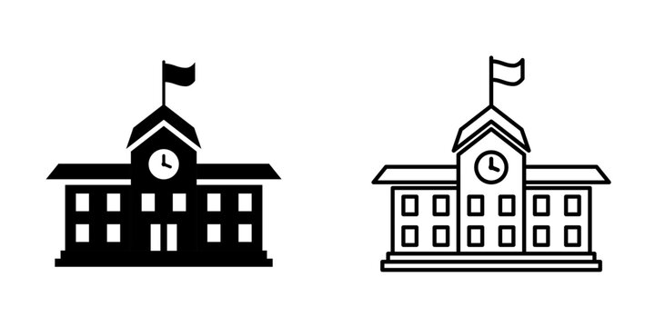 Conjunto de icono de escuela. Edificio escolar. Concepto de educaci&oacute;n. Instituci&oacute;n educativa. Ilustraci&oacute;n vectorial