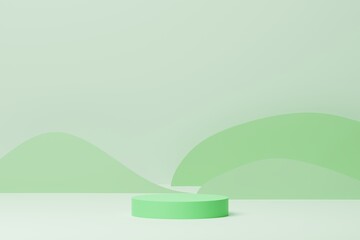 Fototapeta premium Green cylinder podium or stand on background. Cosmetic product display showcase promotion. 3d rendering