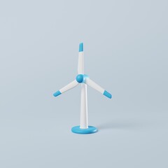 Wind turbine, windmill on blue background. energy, natural resource, ecology. 3d rendering