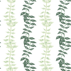 Hand drawn branches with leaves seamless pattern. Simple organic background.