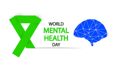 World mental health day ribbon and brain, vector art illustration.